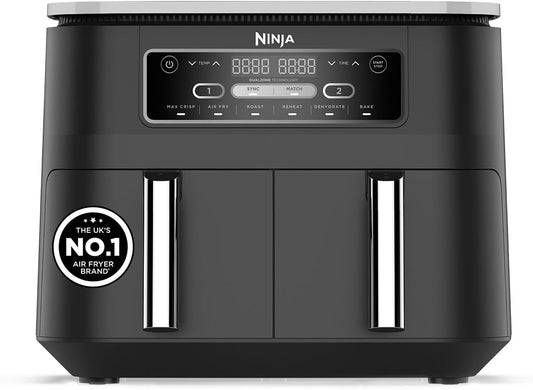 Ninja Foodi Dual Zone Air Fryer 7.6L, 2-Drawer Digital Cooker, 6-in-1 (Air Fry, Max Crisp, Roast, Bake, Reheat, Dehydrate), Non-Stick & Dishwasher Safe, AF300UK